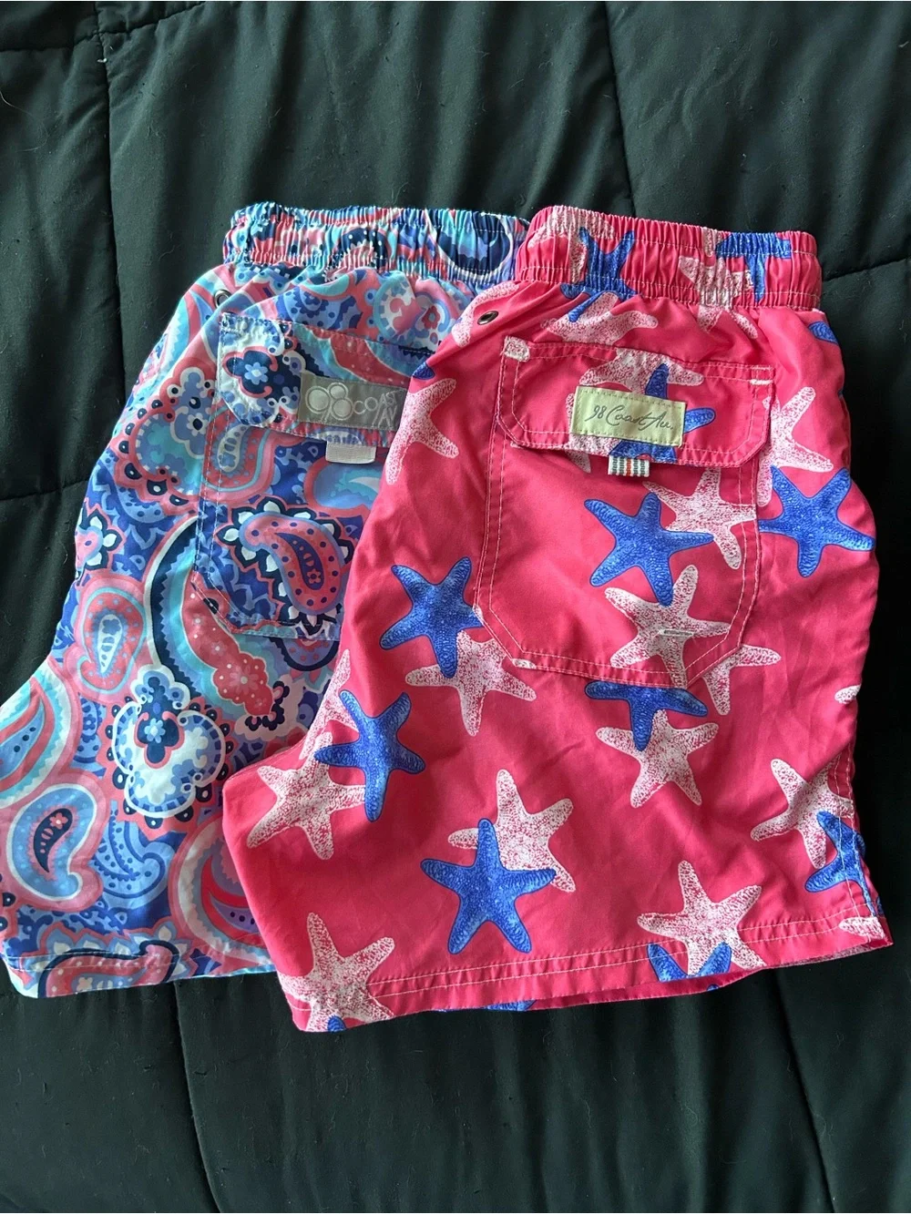 Set of 2 Men's Coral Pink Starfish and Paisley SwimTrunks by 98 Coast Ave